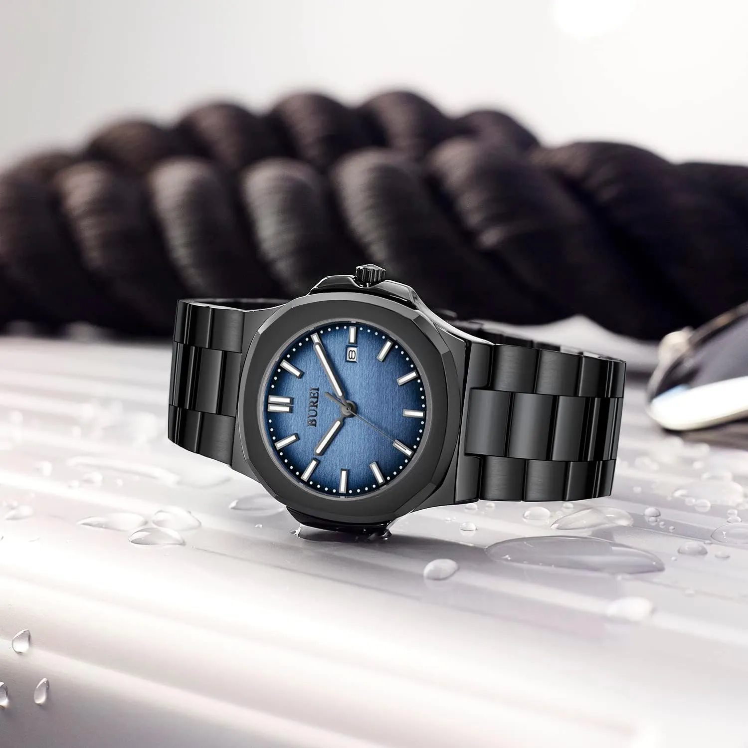 Steel Analog Quartz Watches Business Waterproof Wristwatch,Fathers Day Gift warbler emotional planetary for Men BUREI Men Watches Fashion Stainless 