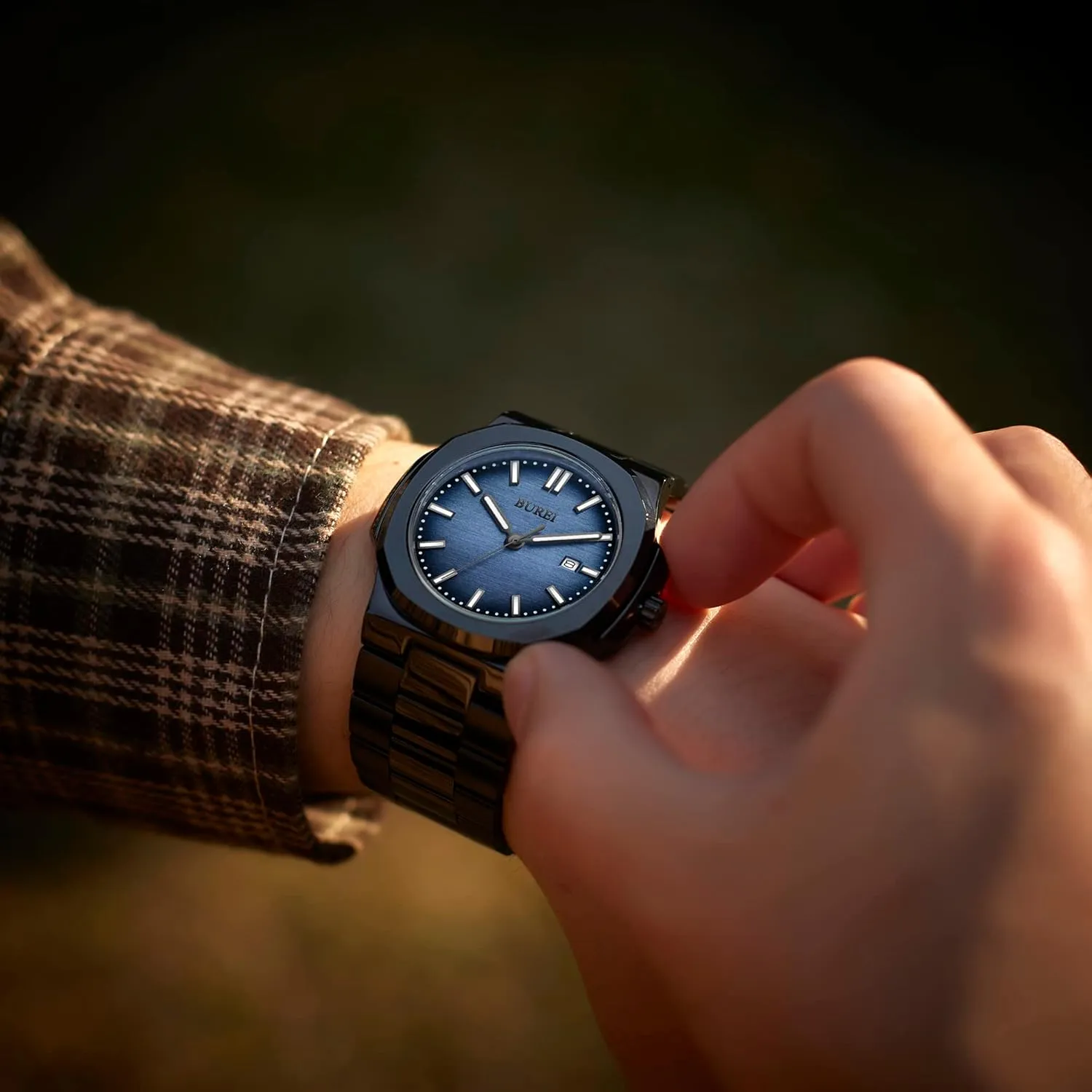 Steel Analog Quartz Watches Business Waterproof Wristwatch,Fathers Day Gift warbler emotional planetary for Men BUREI Men Watches Fashion Stainless 