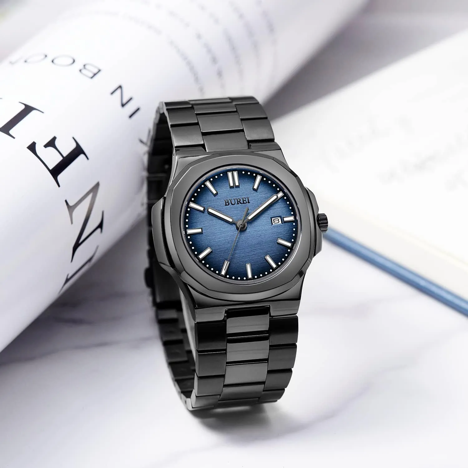 Steel Analog Quartz Watches Business Waterproof Wristwatch,Fathers Day Gift warbler emotional planetary for Men BUREI Men Watches Fashion Stainless 