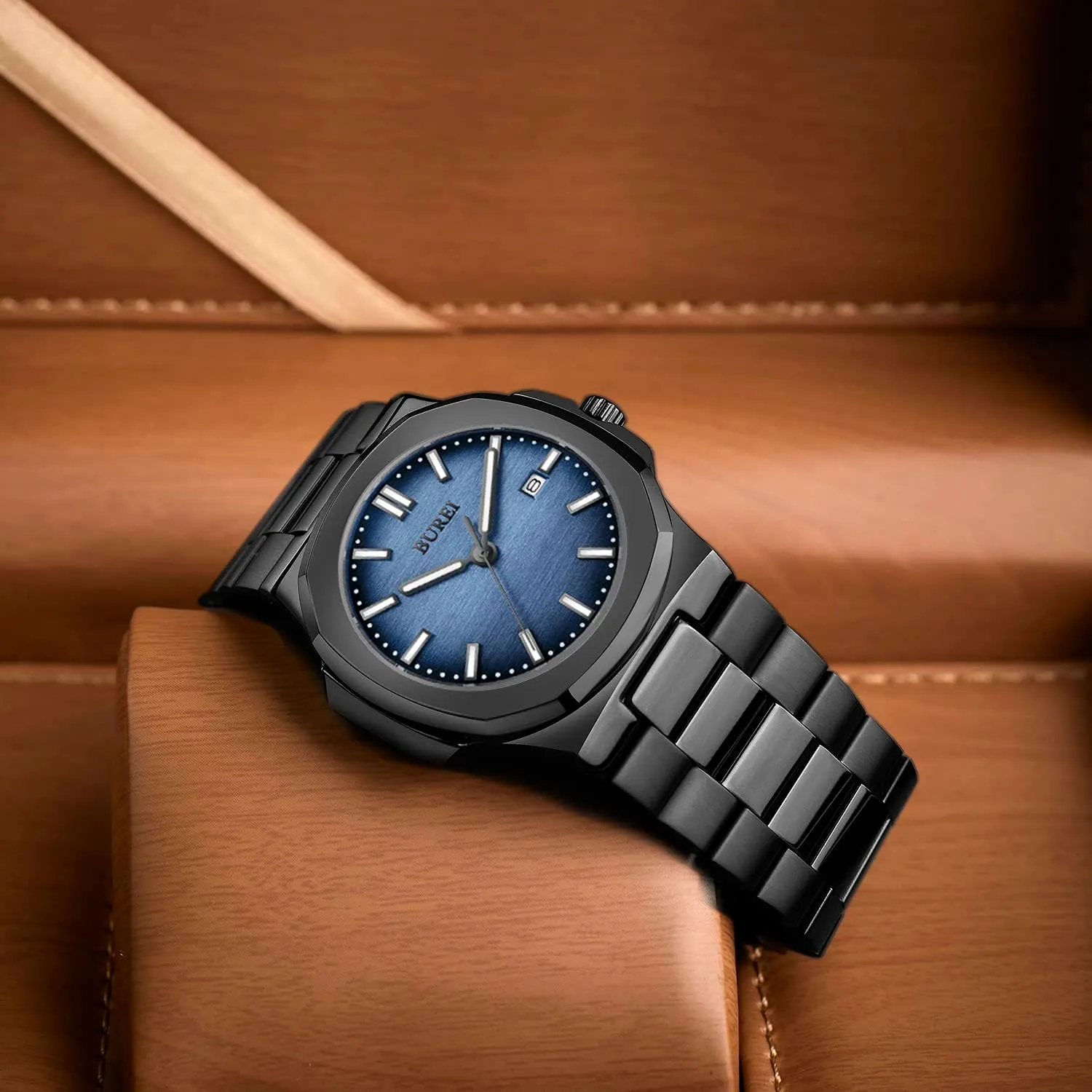 Steel Analog Quartz Watches Business Waterproof Wristwatch,Fathers Day Gift warbler emotional planetary for Men BUREI Men Watches Fashion Stainless 