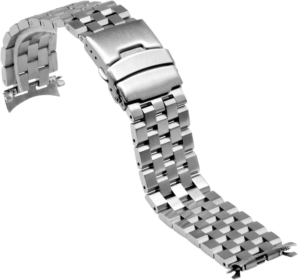 Steel angular latter nationally Watch Band 20mm 22mm Adjustable Metal Strap for Women Men Brushed Polished Curved Ends Replacement Bands Silver Black Stainless 