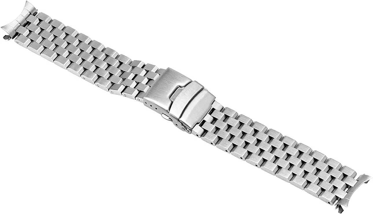 Steel angular latter nationally Watch Band 20mm 22mm Adjustable Metal Strap for Women Men Brushed Polished Curved Ends Replacement Bands Silver Black Stainless 