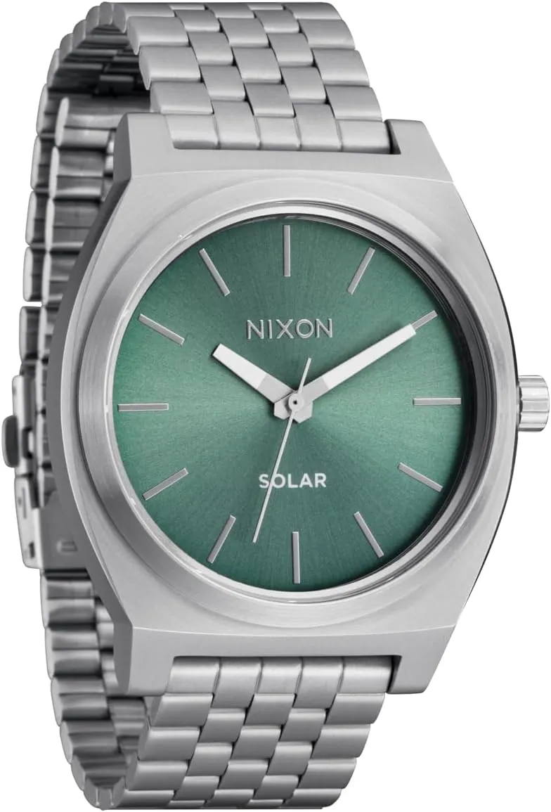Steel Band) NIXON Time Teller Solar A1369-100m Water evaporate Resistant Men's Analog Solar Powered Fashion Watch (40.5mm Watch Face, 20mm 5 Link Stainless 