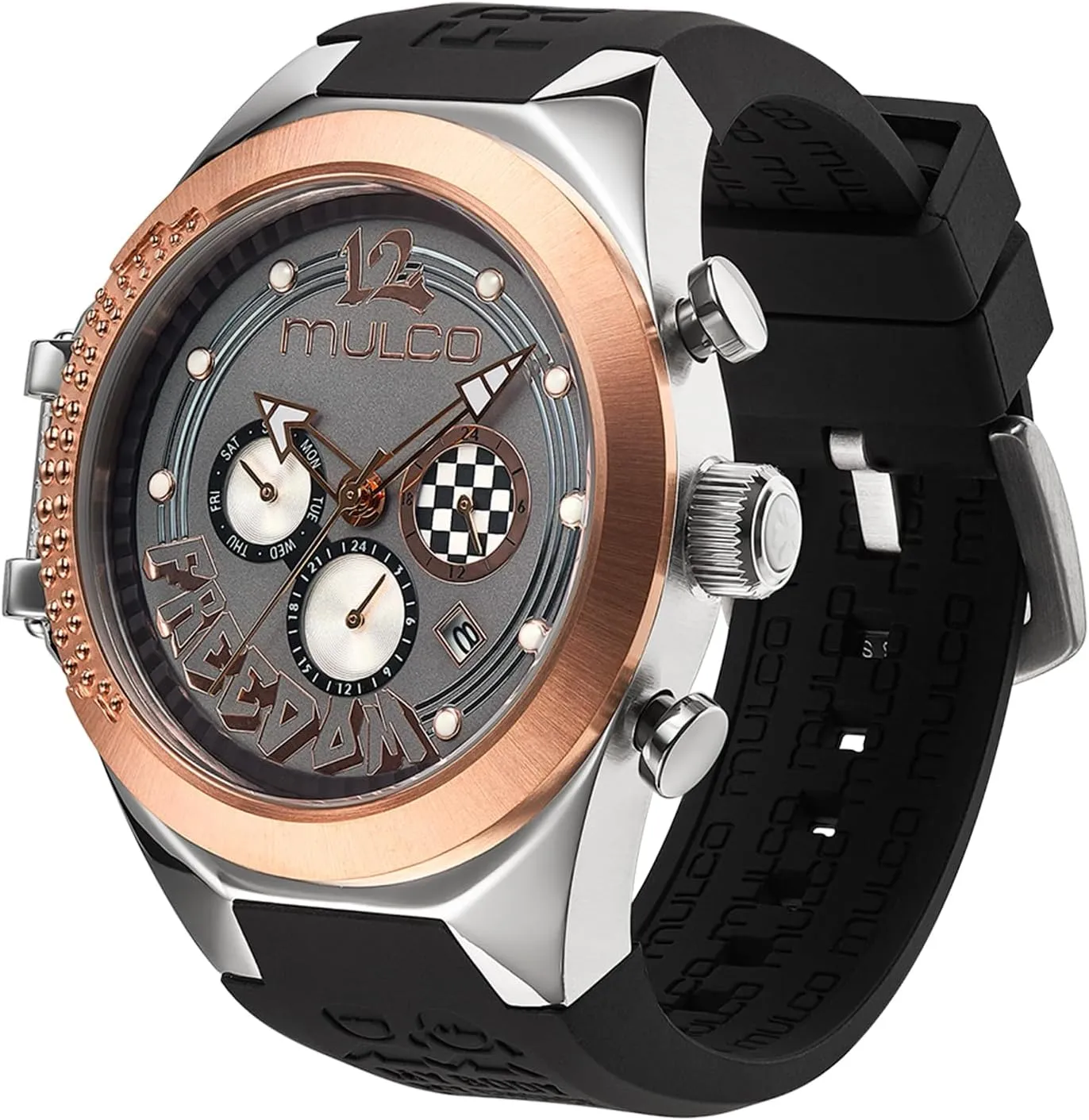 Steel Case with Wrist Silicone Band, Quartz pliable Multifunctional Movement, Small Face Analog Display, Crystal Diamonds and Gold Accents, 100m Waterproof MULCO Watches for Women Freedom, Gold Stainless 