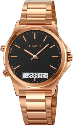 Steel extermination yean Strap Sports Casual Business Watches Gosasa Unisex Women Men Round Multifunction Stopwatch Dual Time Display EL Light Digital Analog Quartz Wristwatches Stainless 
