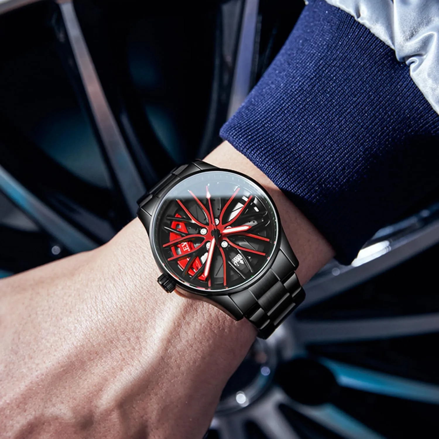 Steel Fashion Dress thunder Car Watch OLEVS Watches for Men 42MM Large Dial Skeleton with Luminous Waterproof Stainless 