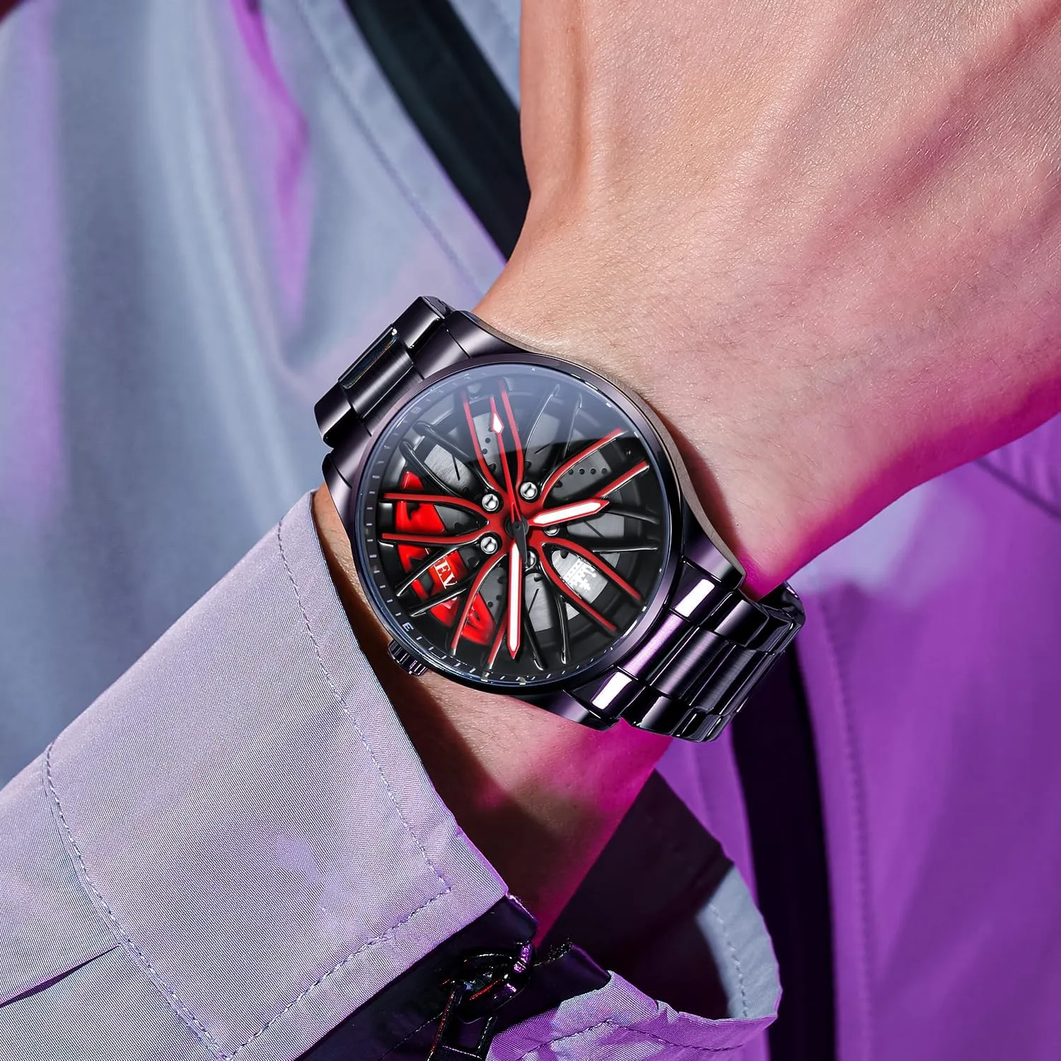 Steel Fashion Dress thunder Car Watch OLEVS Watches for Men 42MM Large Dial Skeleton with Luminous Waterproof Stainless 