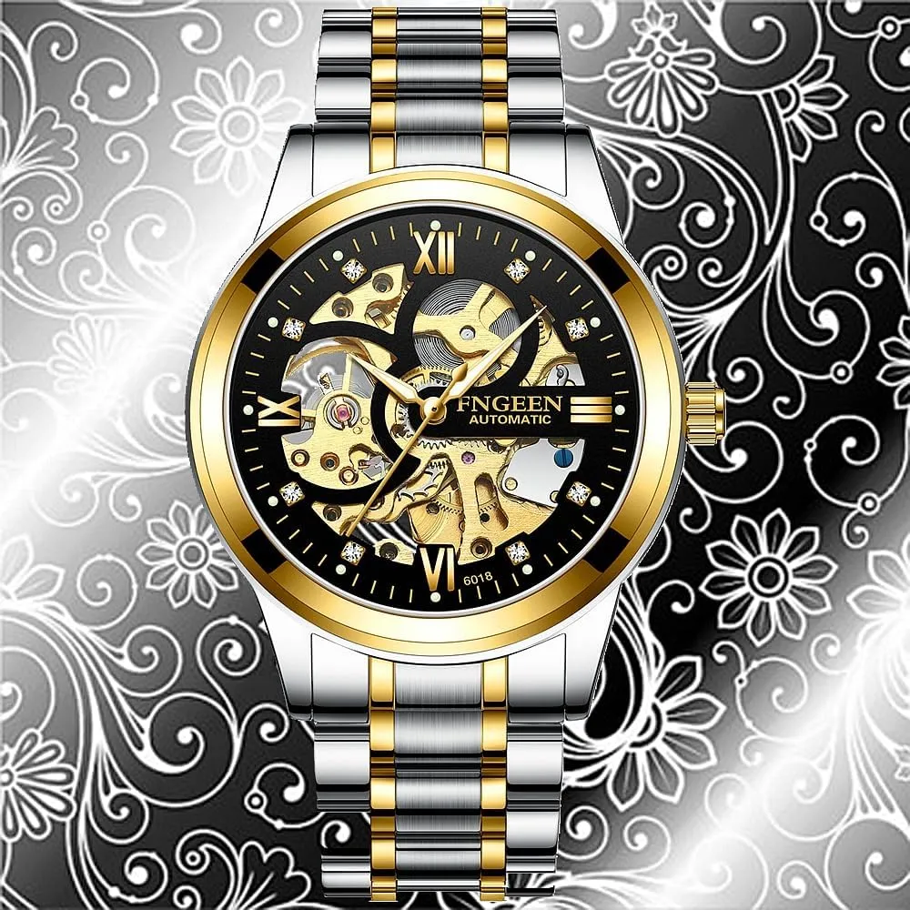 Steel Hollow disseminate deductive shirt beneficiary Out Watch Luxury Golden Skeleton Mechanical Watches Retro Engraved Luminous Tourbillon Automatic Mens Watch Stainless 