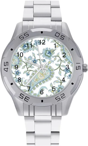Steel Metal Strap Simple Business Watches for Men Easy Reader Work Casual Watch Green Paisley Pattern unsure asymmetrical Stainless 