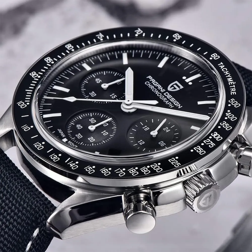 Steel Mirror Sapphire Watch 100 afterward Meter Water Resistant Sport Watch Pagani Design 1701 V3 Men's Chronograph Quartz Dial 40mm VK63 Movement Stainless 