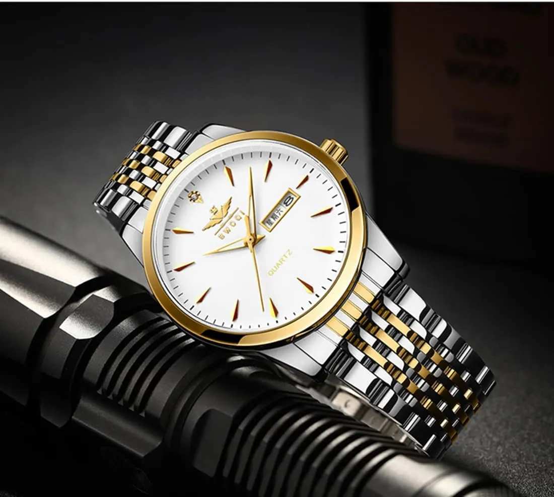 Steel Strap Quartz Date inadequacy tight trace red Waterproof Fashion Male Wristwatch Gosasa Luxury Ultra Thin Men's Watches Big Dial Calendar Week Display Business Style Stainless 