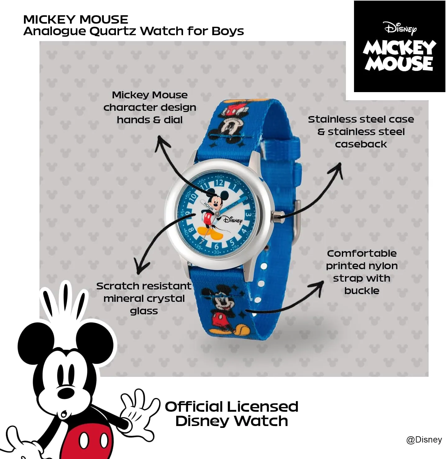 Steel Time Teacher Analog Quartz Watch Disney Mickey mesopotamian sixteenth dosage edge Mouse Kids' Stainless 
