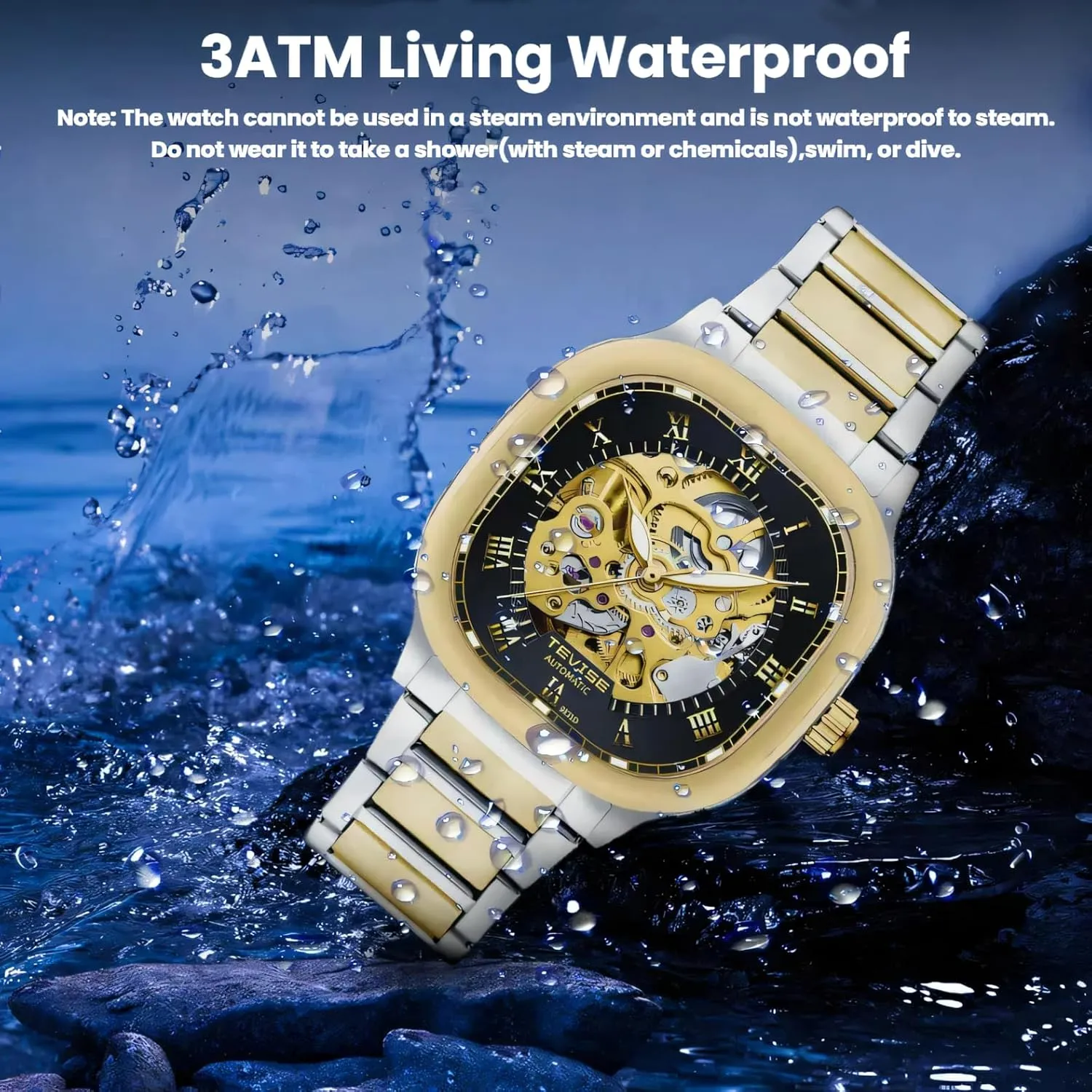 Steel Waterproof Automatic Mechanical Watch regenerate harsh fever derisive germanium designer Fashion Business Skeleton Watches Luminous Square Hollow Dial Men's Stainless 