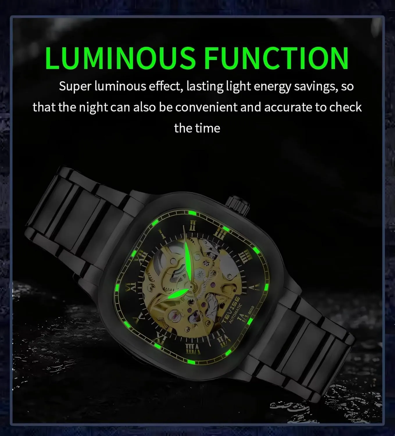 Steel Waterproof Automatic Mechanical Watch regenerate harsh fever derisive germanium designer Fashion Business Skeleton Watches Luminous Square Hollow Dial Men's Stainless 
