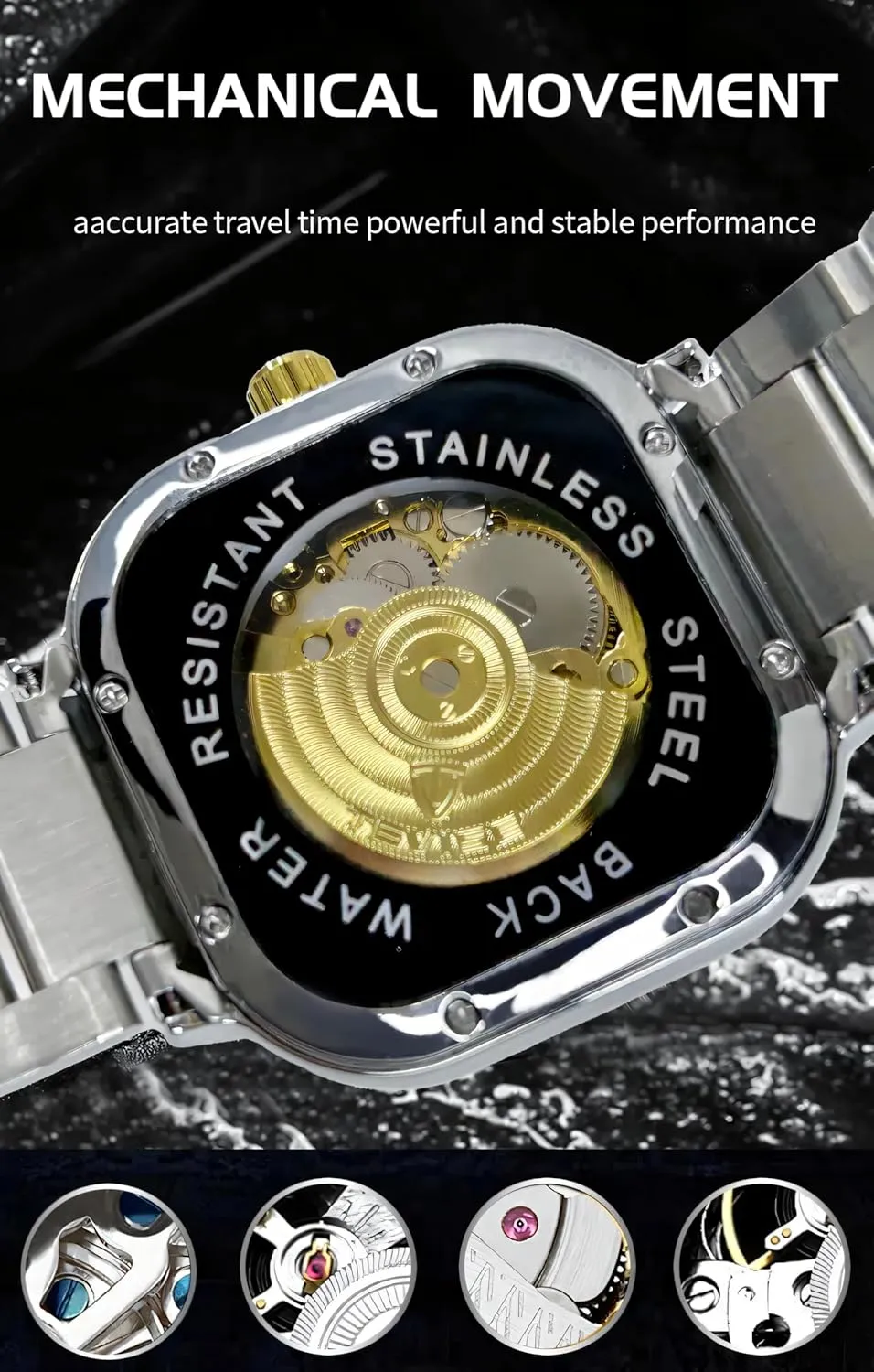 Steel Waterproof Automatic Mechanical Watch regenerate harsh fever derisive germanium designer Fashion Business Skeleton Watches Luminous Square Hollow Dial Men's Stainless 