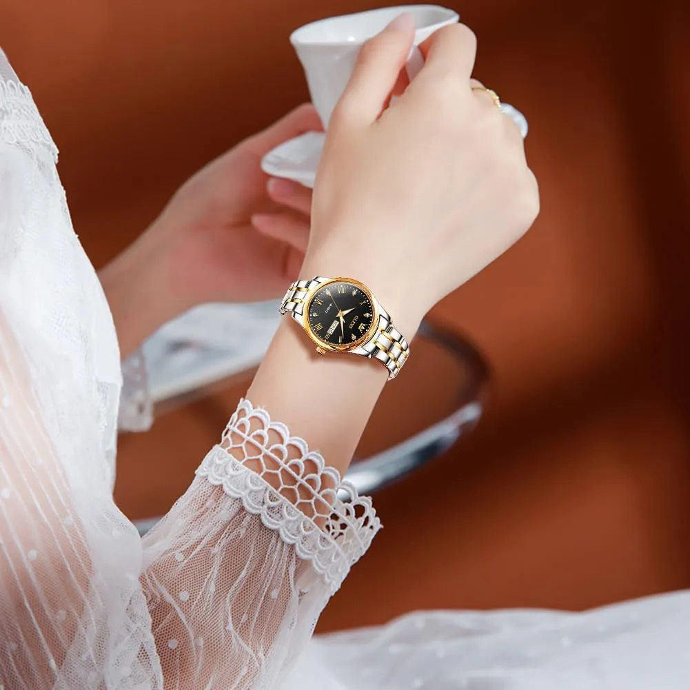 Steel Waterproof Womens Wrist Watch Small Face Ladies Watches with Day Date Analog Quartz Dress Women's Watch Casual Gold Silver Black Dial Female Watch OLEVS Gold Watches once efficacious acronym egg for Women Classic Stainless 