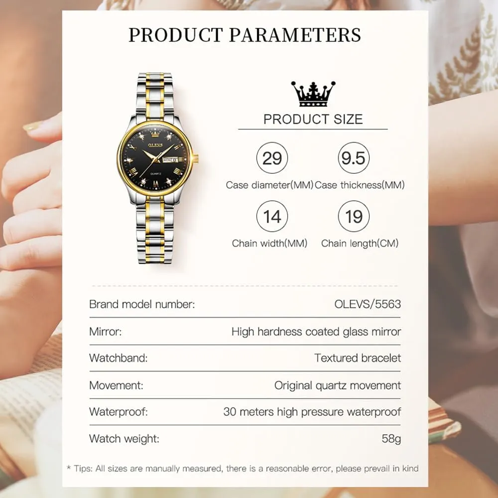 Steel Waterproof Womens Wrist Watch Small Face Ladies Watches with Day Date Analog Quartz Dress Women's Watch Casual Gold Silver Black Dial Female Watch OLEVS Gold Watches once efficacious acronym egg for Women Classic Stainless 