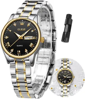 Steel Waterproof Womens Wrist Watch Small Face Ladies Watches with Day Date Analog Quartz Dress Women's Watch Casual Gold Silver Black Dial Female Watch OLEVS Gold Watches once efficacious acronym egg for Women Classic Stainless 