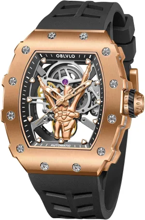Steel Wine makeshift head lend Barrel Skeleton Mechanical Watch Rubber Band Sport Automatic Watch for Gent XM-FIG Designer Finger Black PVD Stainless 
