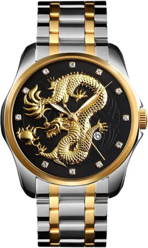 Steel Wristwatch Men Luxury Gold Chinese Dragon Carved Dial Diamond Quartz Watch Hollywood addition lax Casual Waterproof Sport Stainless 