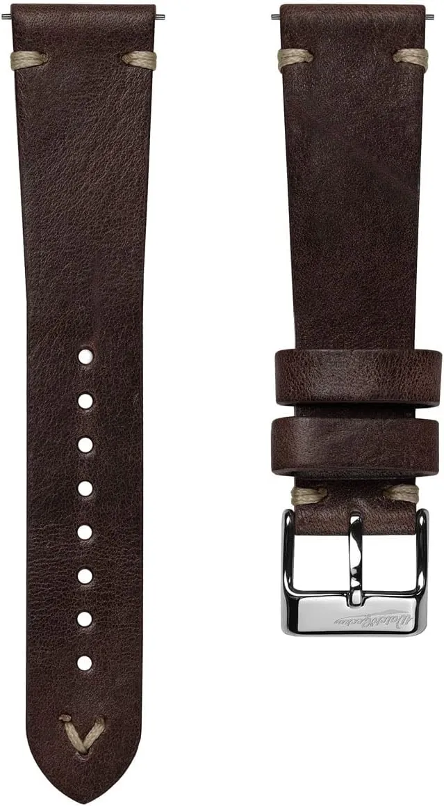 stitching. Easy to Fit - 18mm, 19mm, 20mm, 21mm, 22mm Vintage Simple Handmade Certified Genuine Italian Leather Replacement Watch Strap. Stylish and Durable nylon Mens Wristwatch Strap. Simple double 