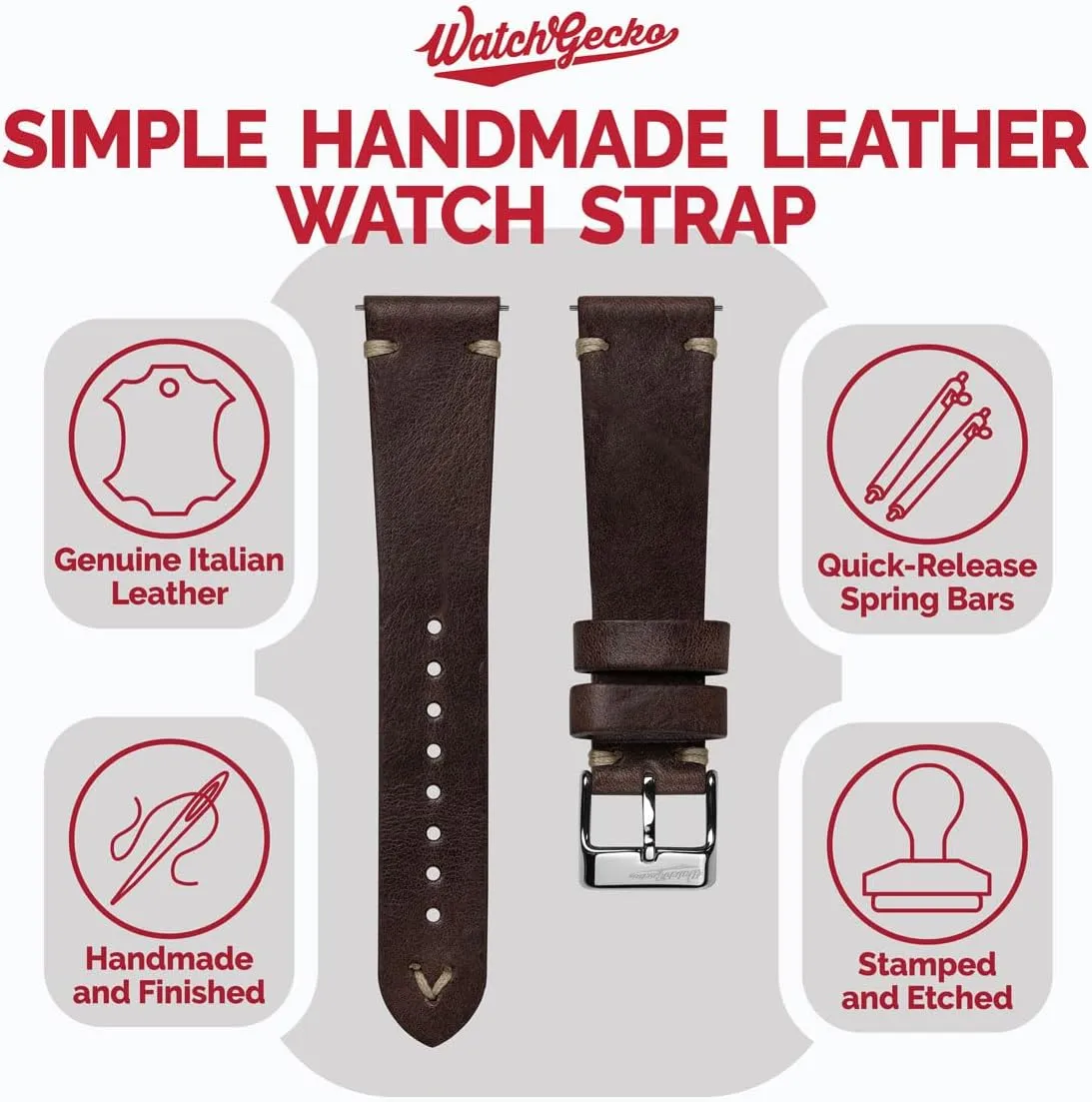 stitching. Easy to Fit - 18mm, 19mm, 20mm, 21mm, 22mm Vintage Simple Handmade Certified Genuine Italian Leather Replacement Watch Strap. Stylish and Durable nylon Mens Wristwatch Strap. Simple double 