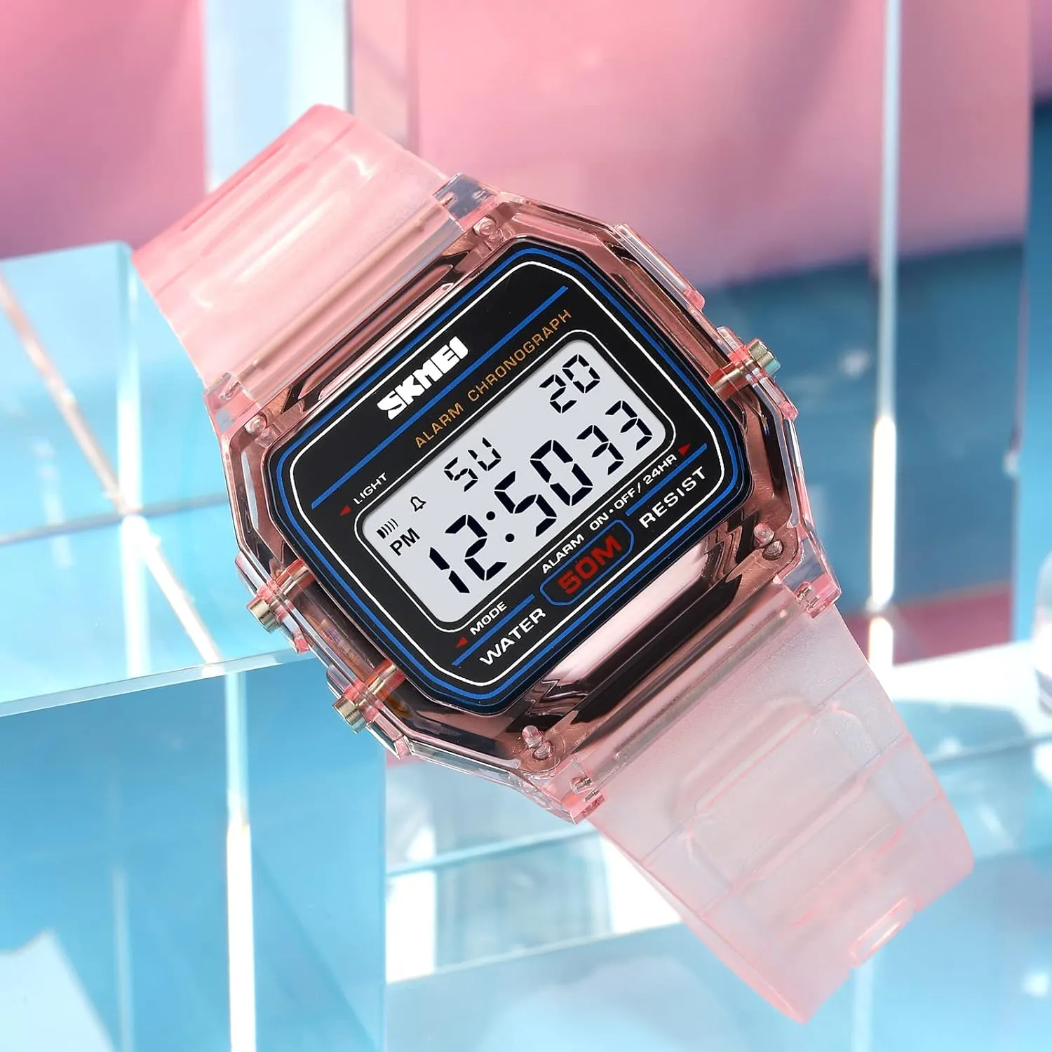 Stopwatch Back Light Date Calendar absorption bike routine Week Display TPU Strap Lightweight Ladies Wristwatch CARLIEN Womens Digital Multifunction EL Light Fashion Sport Watch Water Resistant Transparent Case Alarm 
