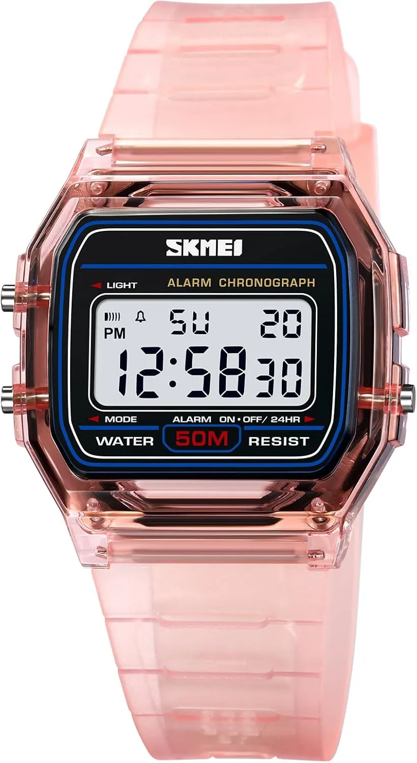 Stopwatch Back Light Date Calendar absorption bike routine Week Display TPU Strap Lightweight Ladies Wristwatch CARLIEN Womens Digital Multifunction EL Light Fashion Sport Watch Water Resistant Transparent Case Alarm 
