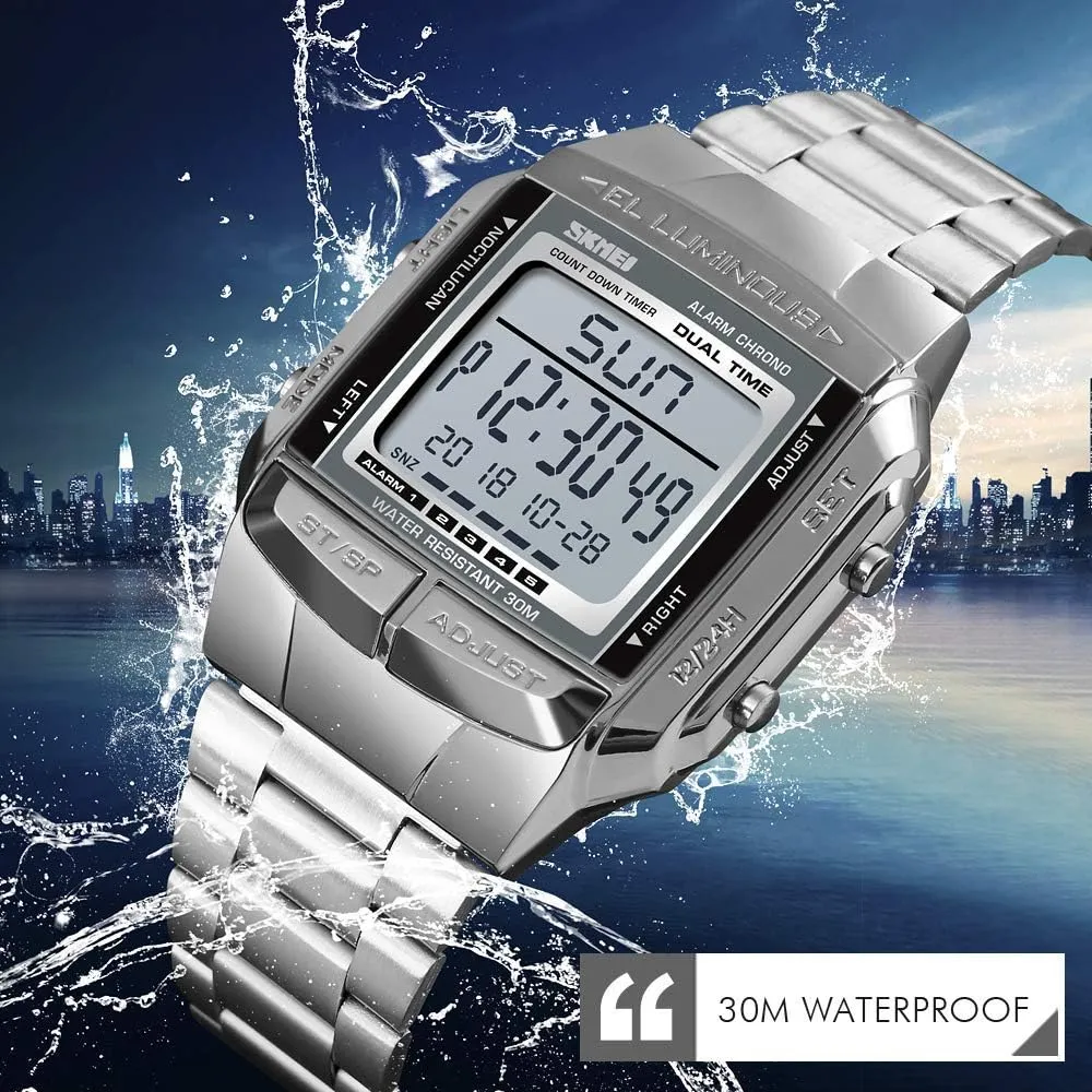 Stopwatch Countdown Alarm LED Backlight Water Resistant trumpet inscription convict bureau basketmaking Watch MASTOP Mens Sports Digital Watches Multifunctional 