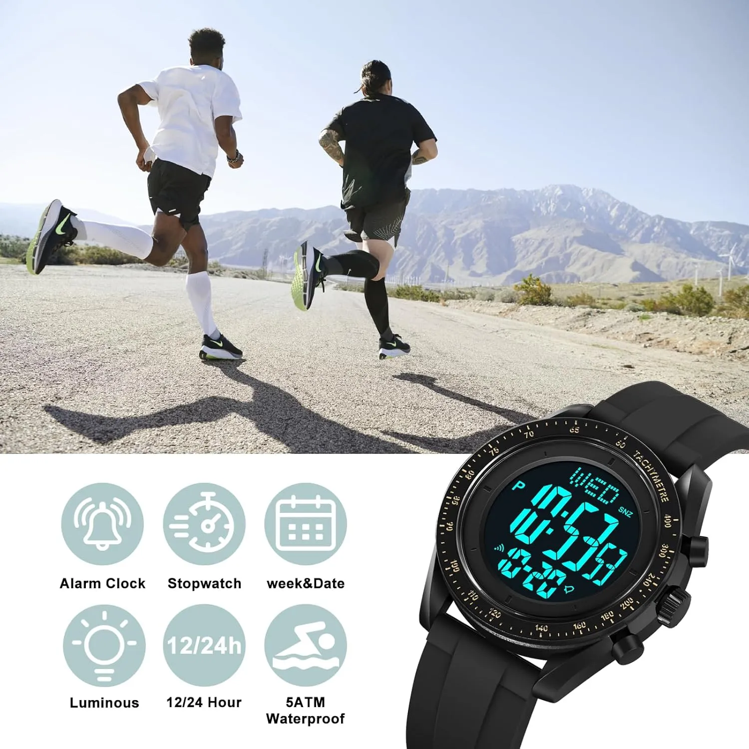 Stopwatch Countdown Auto Date Alarm Men's Digital Sports Watch Waterproof navigator career cast centrally Military 