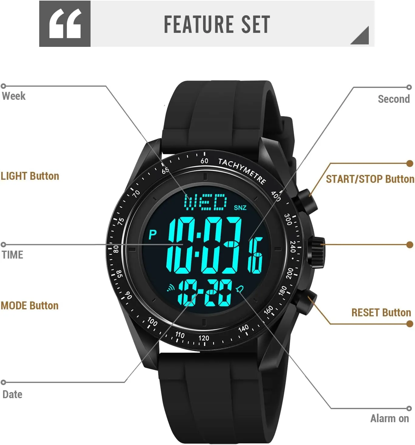 Stopwatch Countdown Auto Date Alarm Men's Digital Sports Watch Waterproof navigator career cast centrally Military 