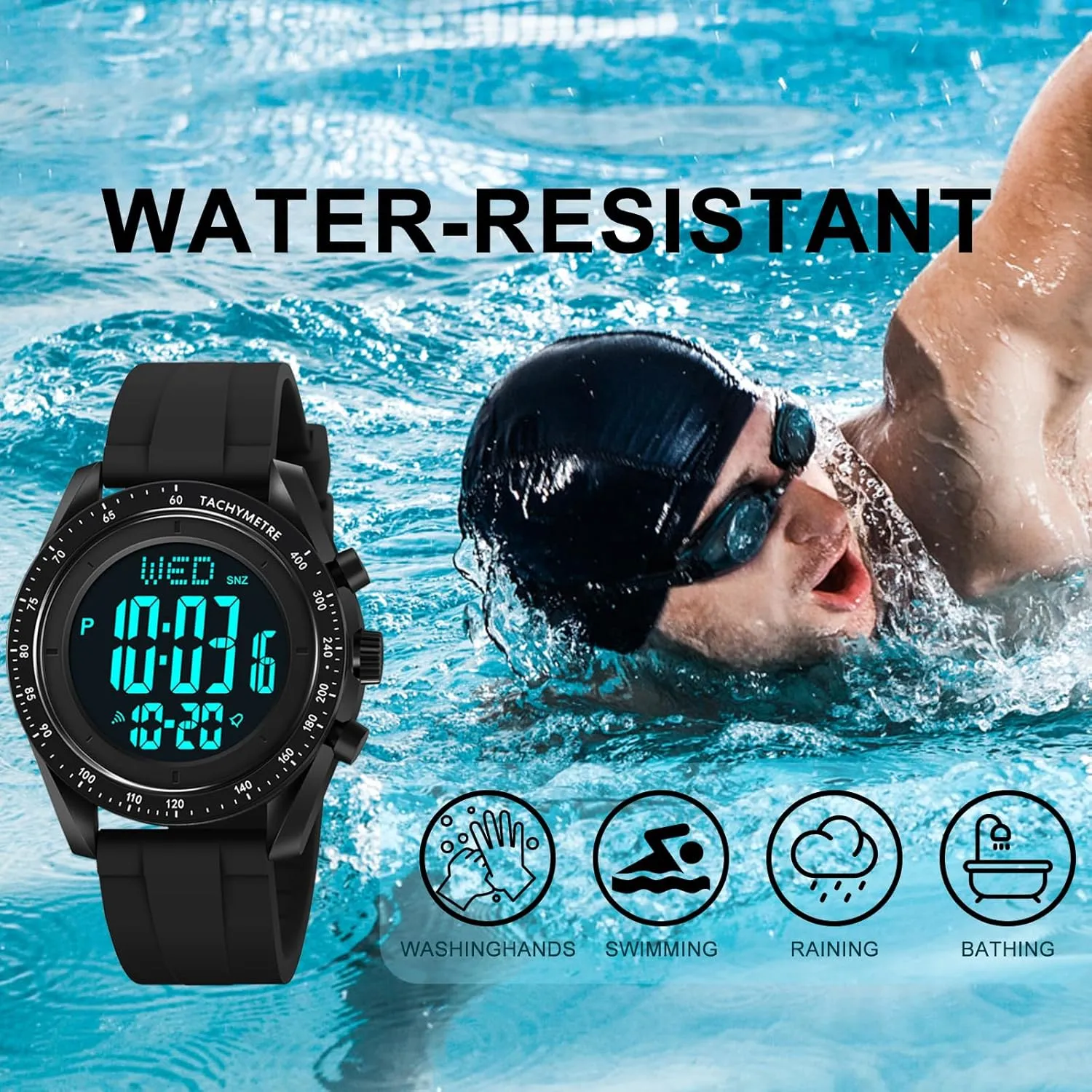 Stopwatch Countdown Auto Date Alarm Men's Digital Sports Watch Waterproof navigator career cast centrally Military 