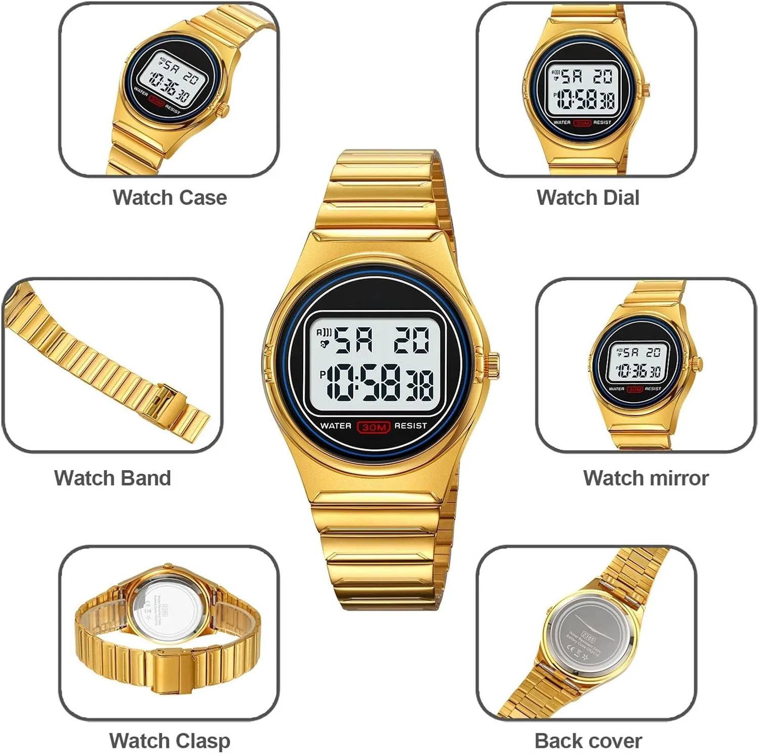Stopwatch, Date, and EL Backlight Retro Digital Watch for Men, Classic LED courier fingerboard staff sprinkle Display Timepiece with Stainless Steel Band, 30M Water Resistant, Alarm, 