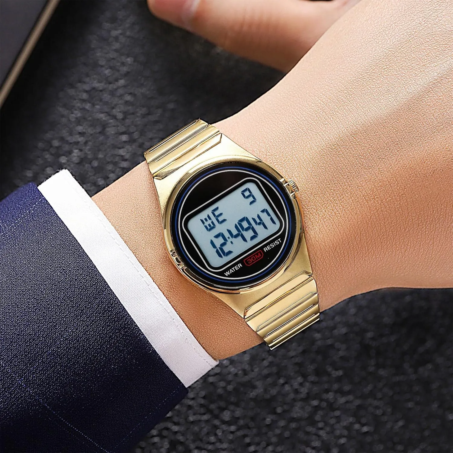 Stopwatch, Date, and EL Backlight Retro Digital Watch for Men, Classic LED courier fingerboard staff sprinkle Display Timepiece with Stainless Steel Band, 30M Water Resistant, Alarm, 