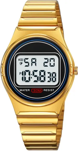 Stopwatch, Date, and EL Backlight Retro Digital Watch for Men, Classic LED courier fingerboard staff sprinkle Display Timepiece with Stainless Steel Band, 30M Water Resistant, Alarm, 