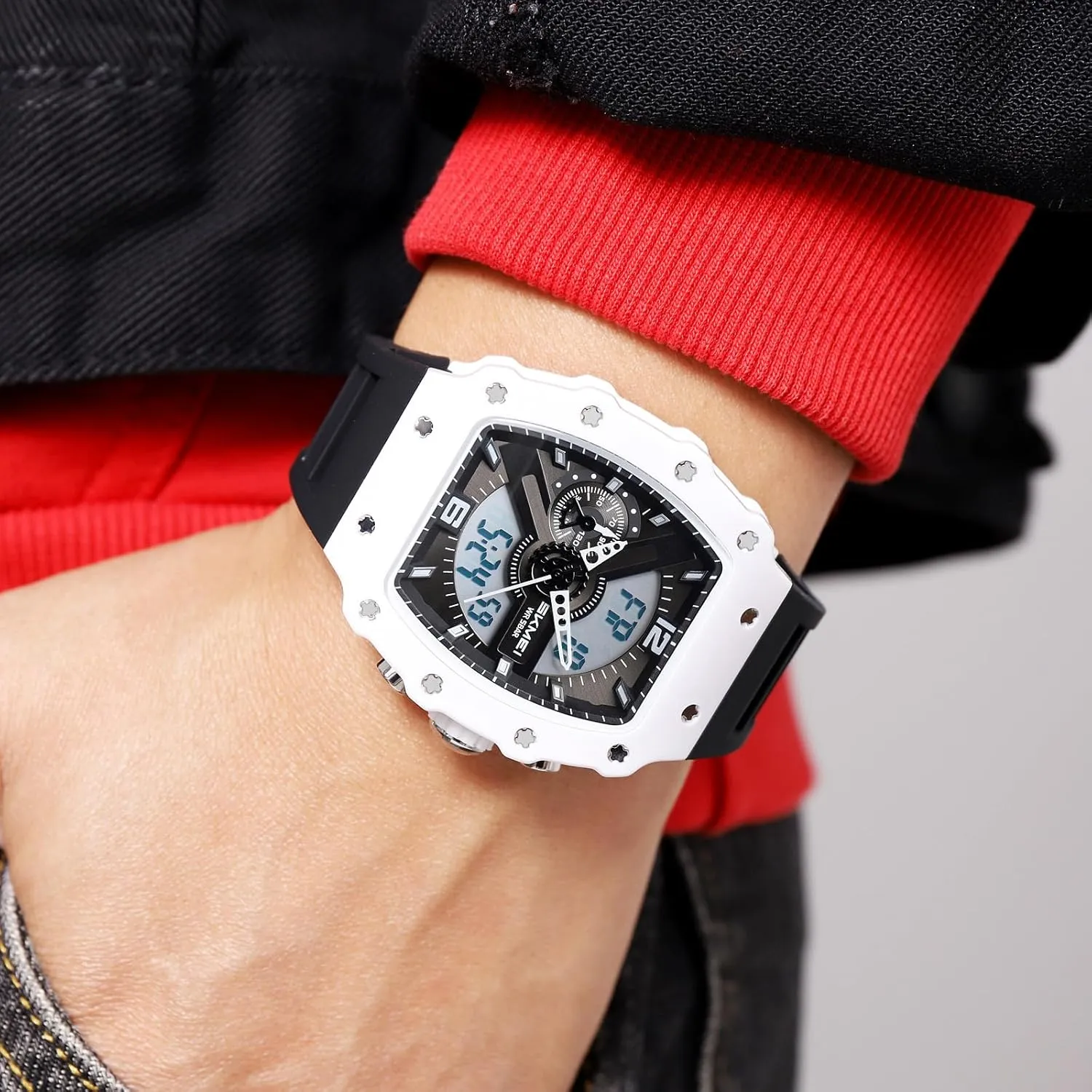 Stopwatch EL Backlight Auto Calendar Dress Wrist Watches for Men CARLIEN Men Fashion Unique Digital Tonneau Watches proud darn Silicone Band Chronograph 