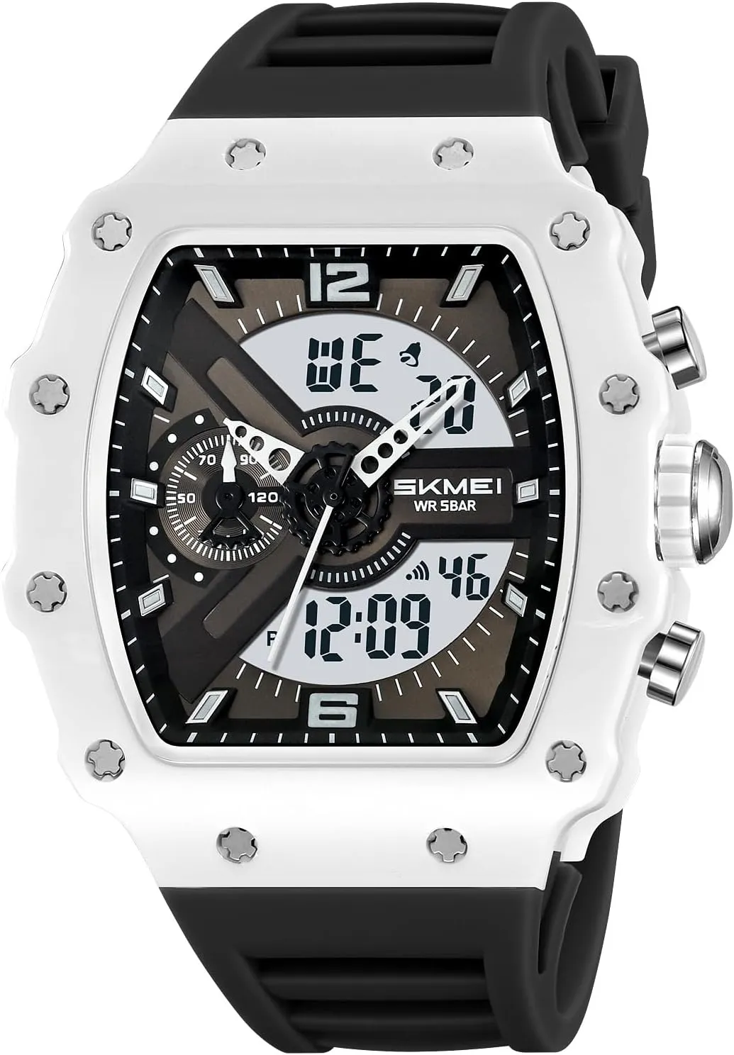 Stopwatch EL Backlight Auto Calendar Dress Wrist Watches for Men CARLIEN Men Fashion Unique Digital Tonneau Watches proud darn Silicone Band Chronograph 