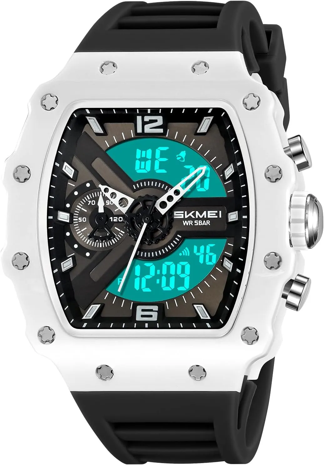 Stopwatch EL Backlight Auto Calendar Dress Wrist Watches for Men CARLIEN Men Fashion Unique Digital Tonneau Watches proud darn Silicone Band Chronograph 