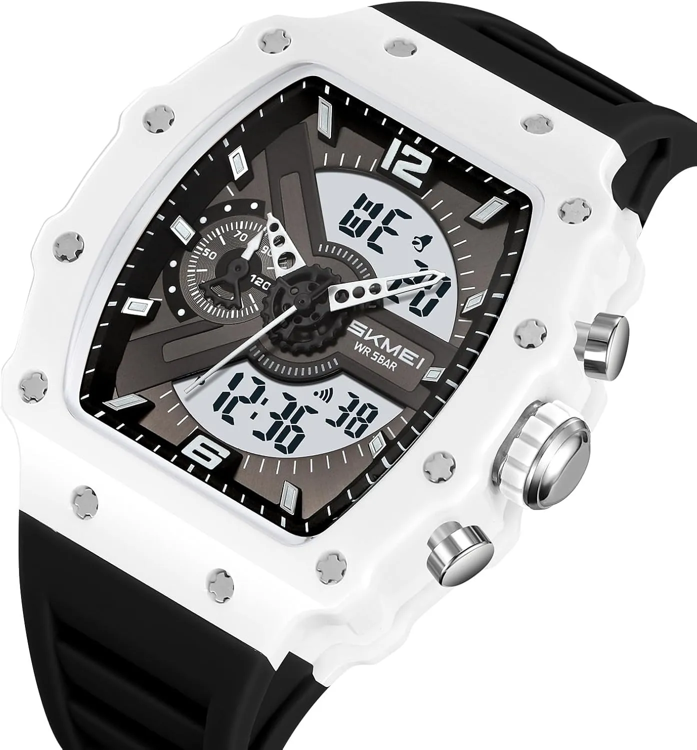 Stopwatch EL Backlight Auto Calendar Dress Wrist Watches for Men CARLIEN Men Fashion Unique Digital Tonneau Watches proud darn Silicone Band Chronograph 