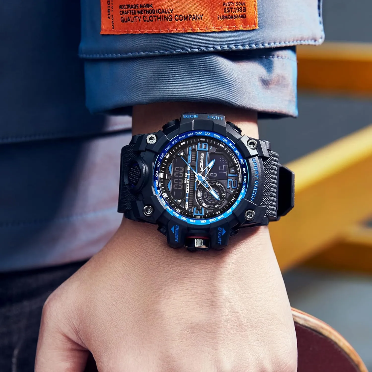 Stopwatch Fashion Male Wristwatch Gosasa Military Men's Watches exuberant Sports Outdoor Chronography TPU Strap Dual Time Zone Waterproof Date Week Multi Function LED Alarm 