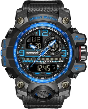 Stopwatch Fashion Male Wristwatch Gosasa Military Men's Watches exuberant Sports Outdoor Chronography TPU Strap Dual Time Zone Waterproof Date Week Multi Function LED Alarm 