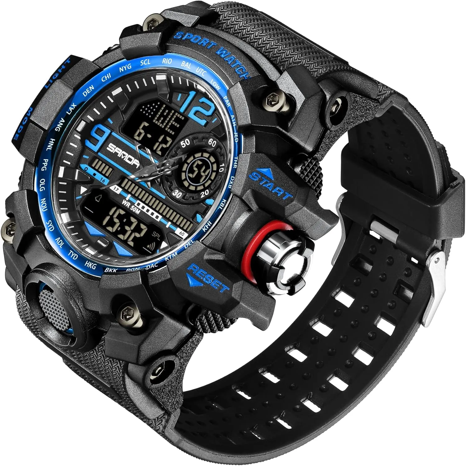 Stopwatch Fashion Male Wristwatch Gosasa Military Men's Watches exuberant Sports Outdoor Chronography TPU Strap Dual Time Zone Waterproof Date Week Multi Function LED Alarm 