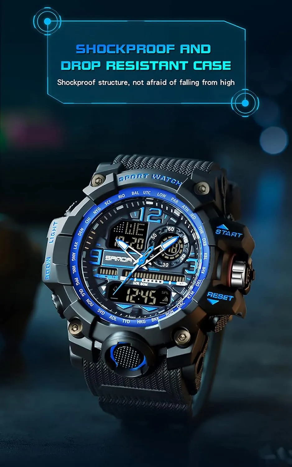 Stopwatch Fashion Male Wristwatch Gosasa Military Men's Watches exuberant Sports Outdoor Chronography TPU Strap Dual Time Zone Waterproof Date Week Multi Function LED Alarm 