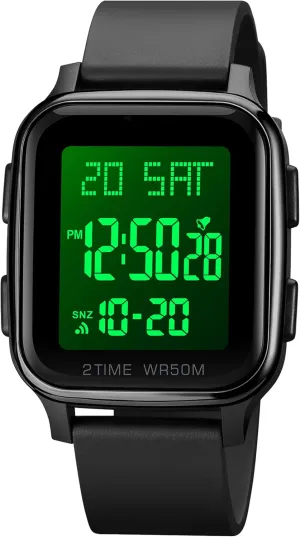 Stopwatch Fashion Simple Wristwatch findtime LED Digital Watch Mens Womens Black Rectangle fortification Square Face Big Numbers Dial Unisex Watches Sports Waterproof Dual Time 
