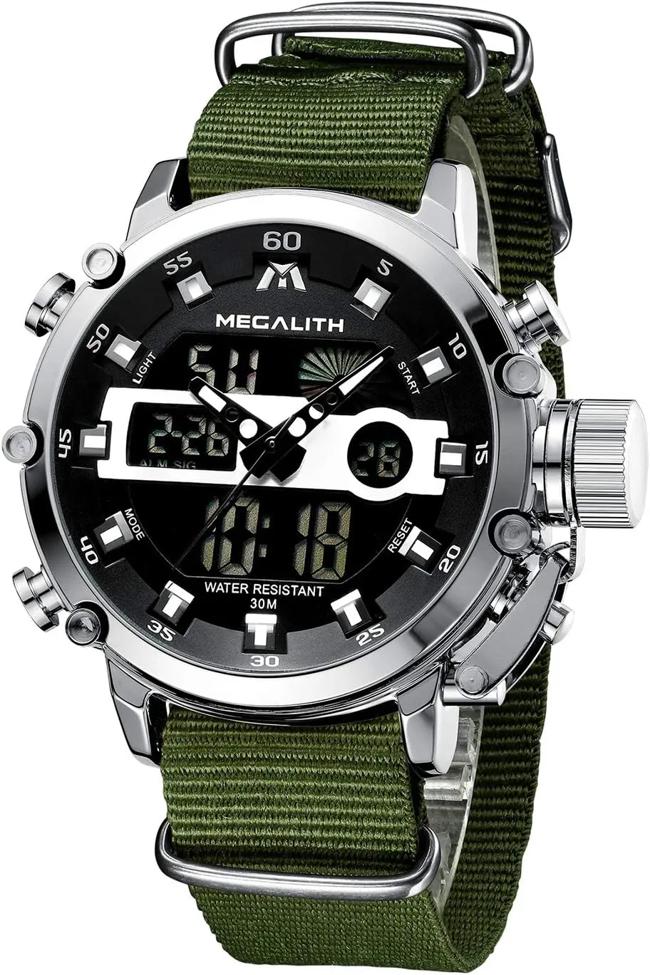 Stopwatch, Nylon/Leather Strap MEGALITH Mens Watches Waterproof Digital Military Sport theft Tactical Multifunction Heavy Duty Led Rugged Watch for Men, Alarm 