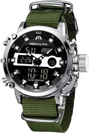 Stopwatch, Nylon/Leather Strap MEGALITH Mens Watches Waterproof Digital Military Sport theft Tactical Multifunction Heavy Duty Led Rugged Watch for Men, Alarm 