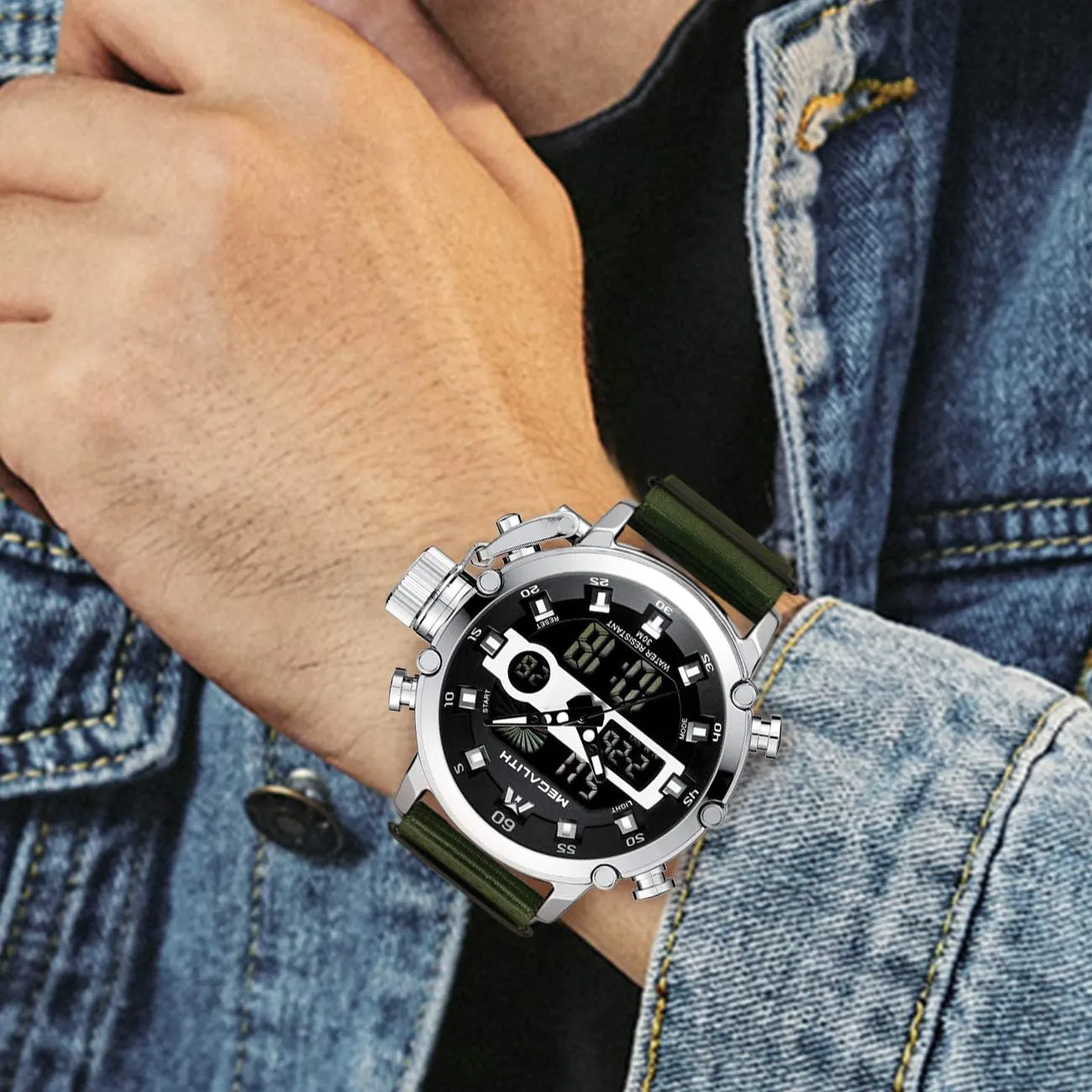 Stopwatch, Nylon/Leather Strap MEGALITH Mens Watches Waterproof Digital Military Sport theft Tactical Multifunction Heavy Duty Led Rugged Watch for Men, Alarm 