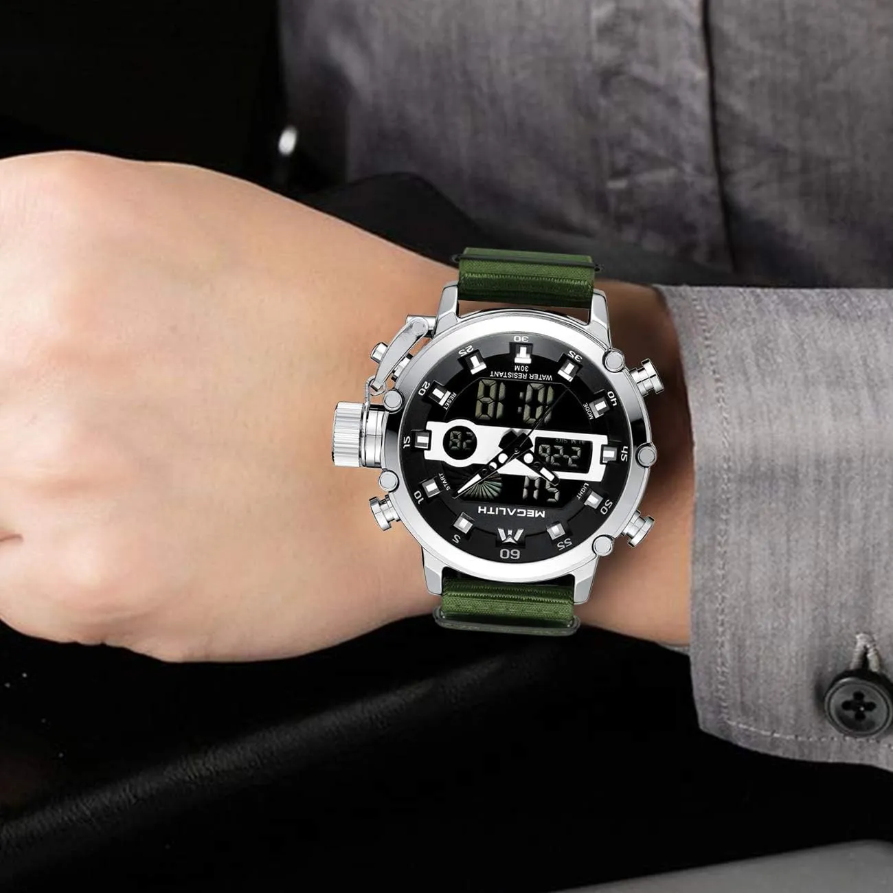 Stopwatch, Nylon/Leather Strap MEGALITH Mens Watches Waterproof Digital Military Sport theft Tactical Multifunction Heavy Duty Led Rugged Watch for Men, Alarm 