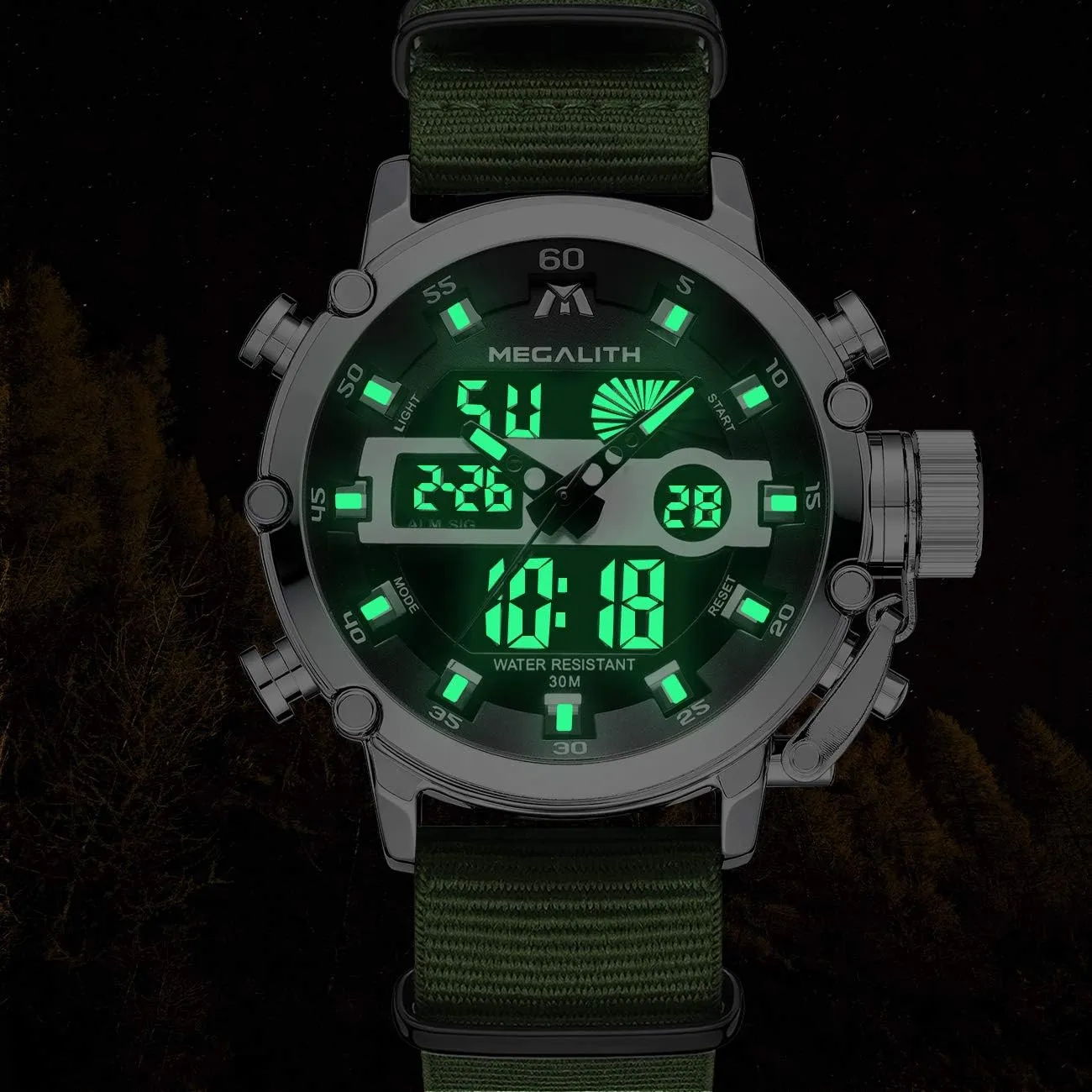 Stopwatch, Nylon/Leather Strap MEGALITH Mens Watches Waterproof Digital Military Sport theft Tactical Multifunction Heavy Duty Led Rugged Watch for Men, Alarm 
