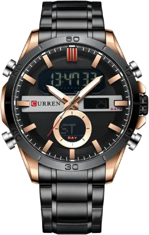 Stopwatch Quartz Waterproof Male Wristwatch MASTOP Men's Watch Dual Time Zone Analog Digital Display Mississippi Sports Stainless Steel Strap 